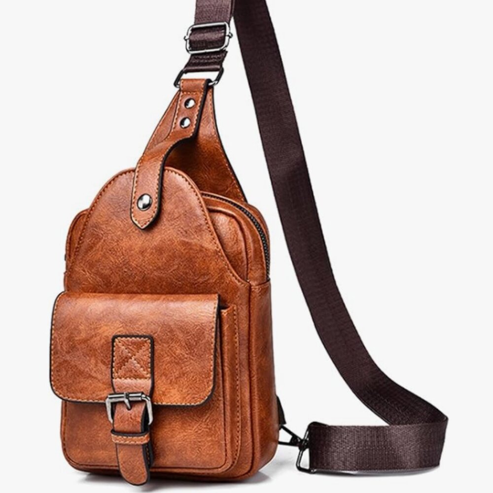 Men’s Leather Sling Crossbody Backpack Bag